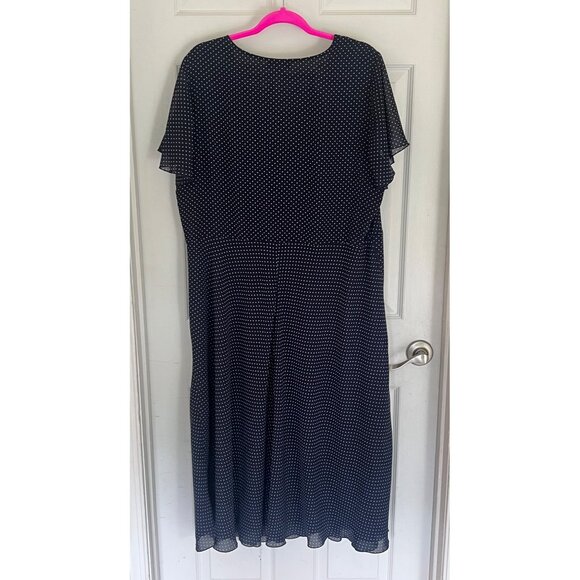 Lane Bryant Navy Blue Polka Dot Flutter Sleeve Midi Faux Wrap Dress Size 22 - Picture 7 of 12